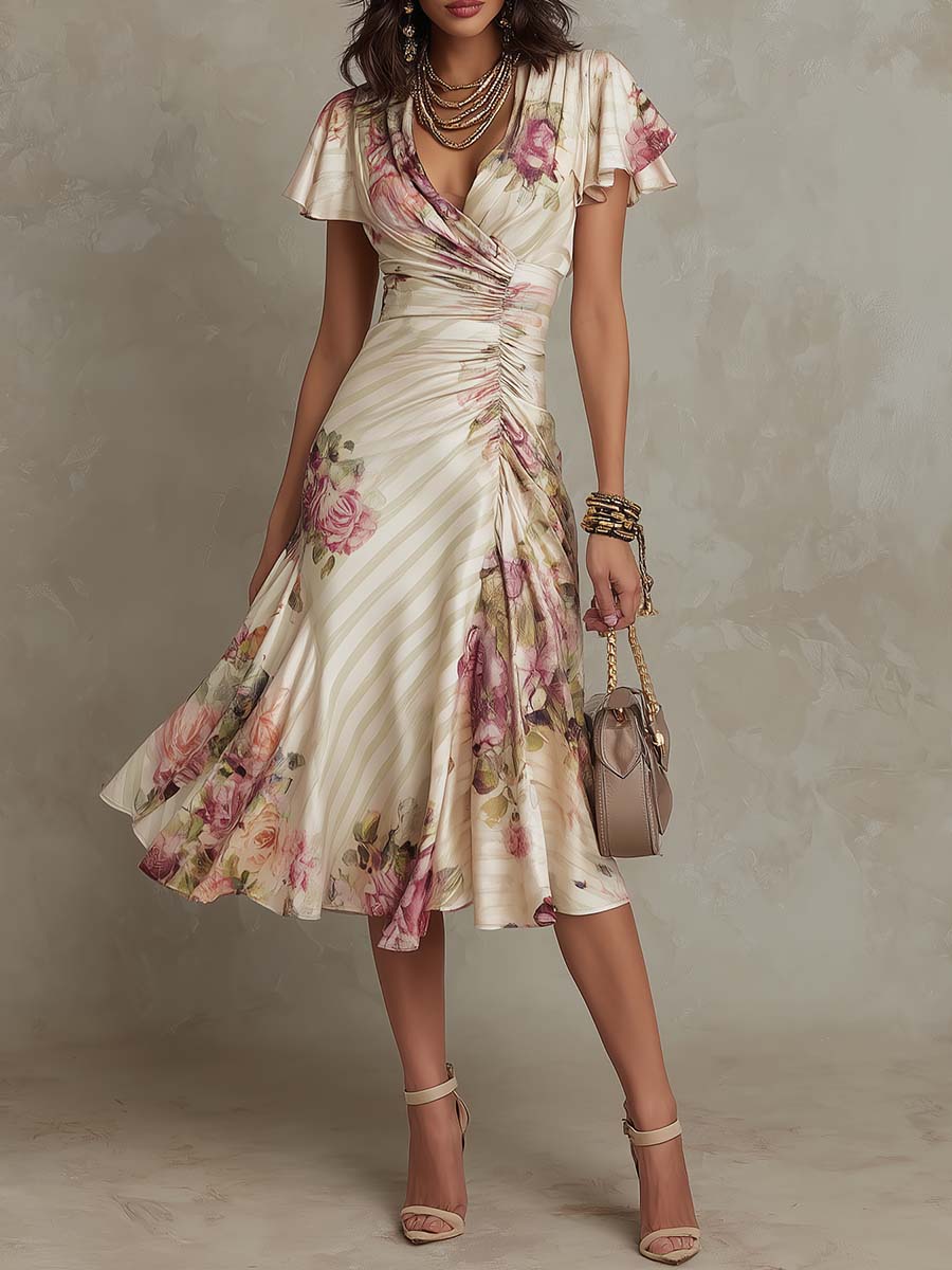 DELACROIX | Robe Élégante Drapée Florale Camille