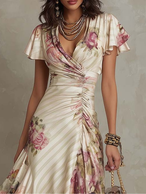 DELACROIX | Robe Élégante Drapée Florale Camille